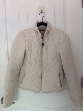 Zara Quilted Bomber Jacket in Light Beige
